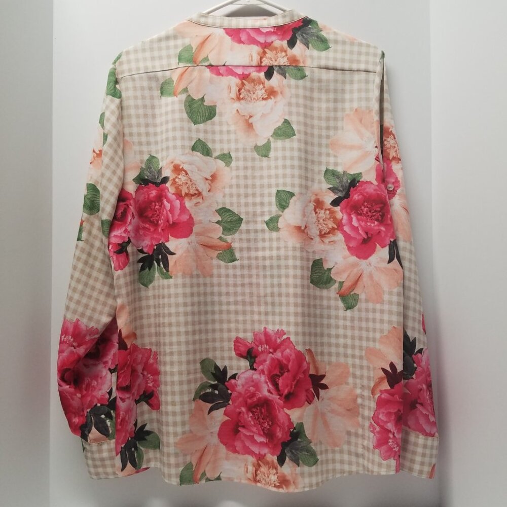 Calvin Klein Floral-Print & Gingham Check Button Front Blouse - Picture 3 of 13